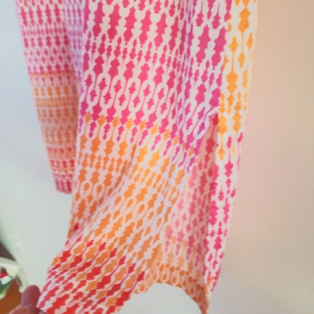 Charter Club Intimates Multicolor 3/4 Sleeve Split V-Neck 1/2 Zip Long Caftan XS - Picture 7 of 16